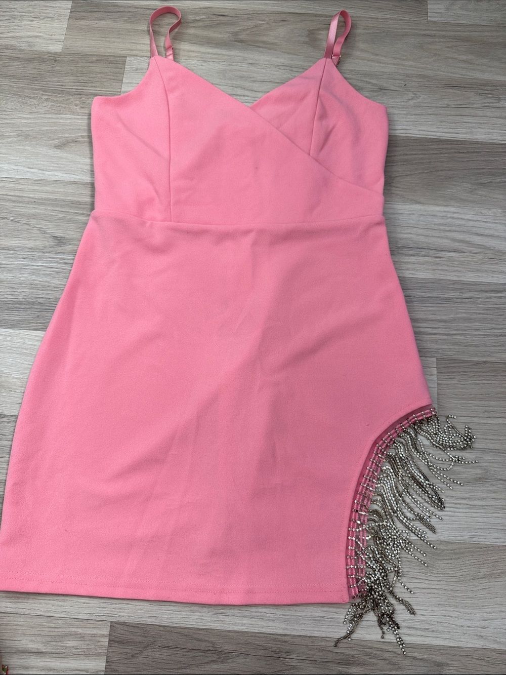Windsor Pink Rhinestone Fringe Wrap Mini Dress - Picture 3 of 11